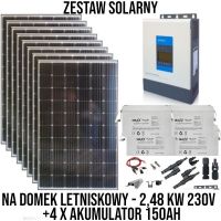 Zestaw solarny na domek letniskowy z akumulatorami 2,48KW 230VDC 4x150AH